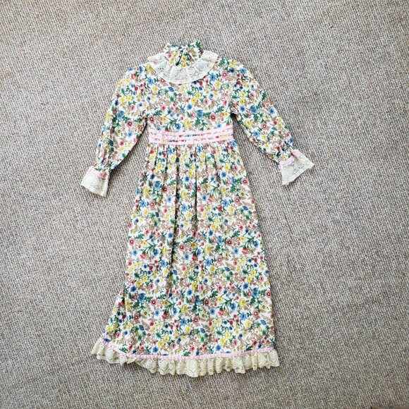 Vintage 70s Girl's Prairie Pioneer Maxi Dress - Picture 3 of 13